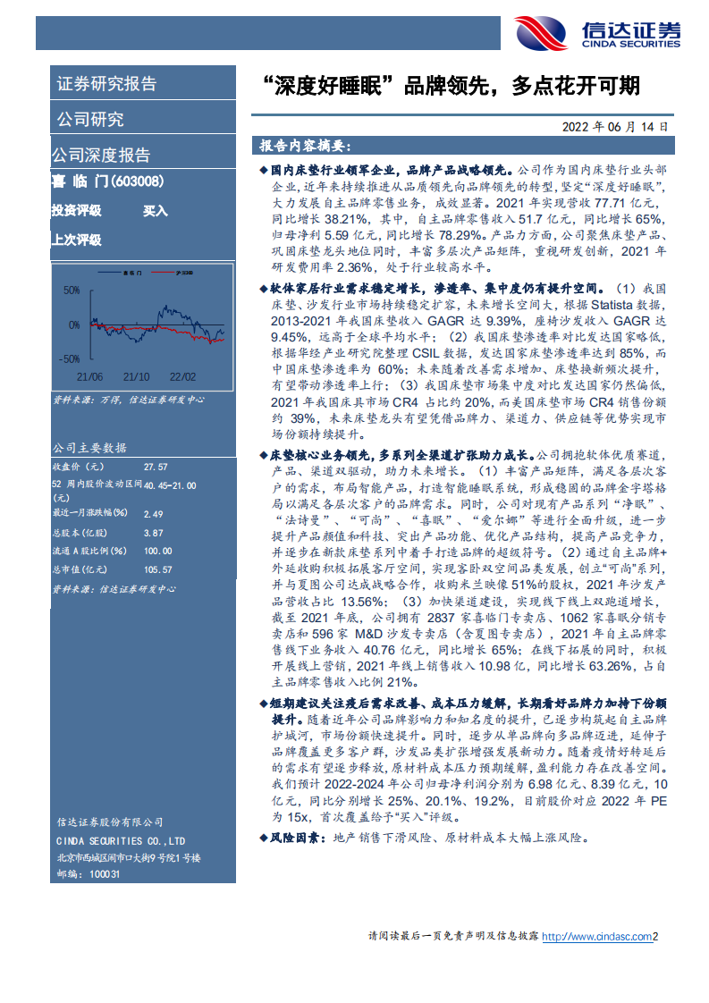 喜临门-深度报告：&ldquo;深度好睡眠&rdquo;品牌领先，多点花开可期-220614.pdf 第2页