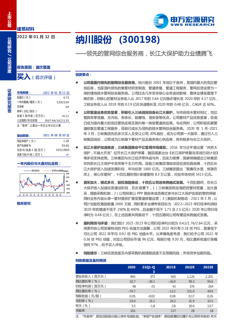 纳川股份-领先的管网综合服务商，长江大保护助力业绩腾飞-220112.pdf 第1页