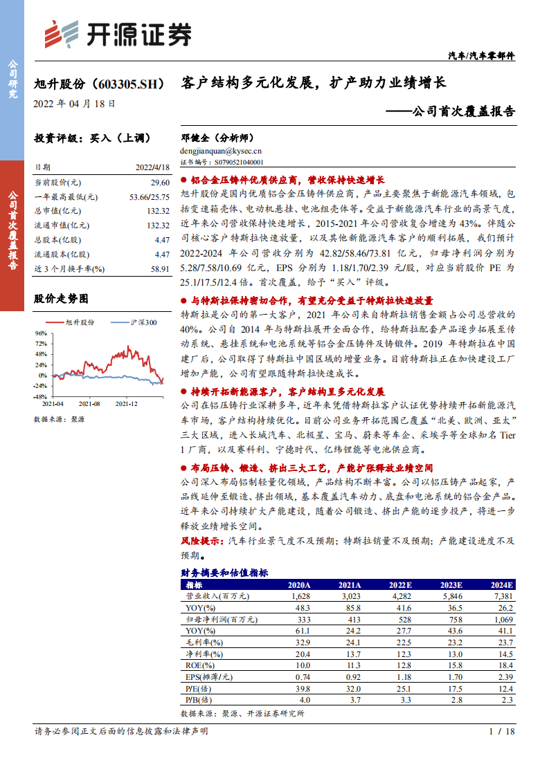旭升股份-公司首次覆盖报告：客户结构多元化发展，扩产助力业绩增长-20220418.pdf 第1页