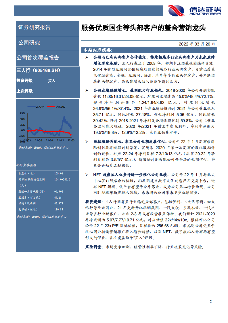 三人行-首次覆盖报告：服务优质国企等头部客户的整合营销龙头-220320.pdf 第2页