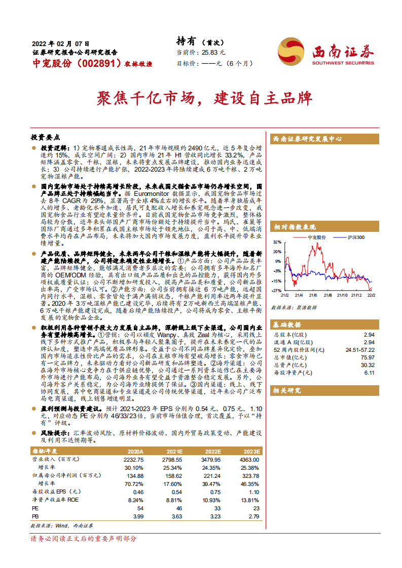 中宠股份-聚焦千亿市场，建设自主品牌-220207.pdf 第1页