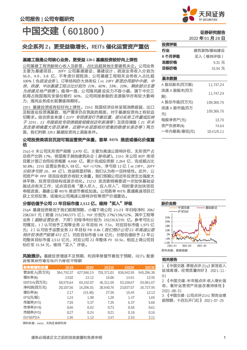 中国交建-央企系列2：更受益稳增长，REITs催化运营资产重估-20220128.pdf 第1页