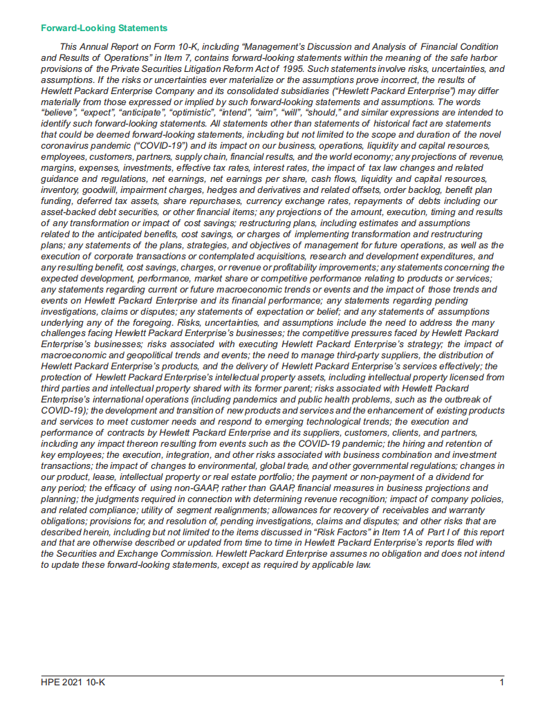 慧与公司（HEWLETT PACKARD ENTERPRISE）2021年年度报告（英文版）.pdf 第3页