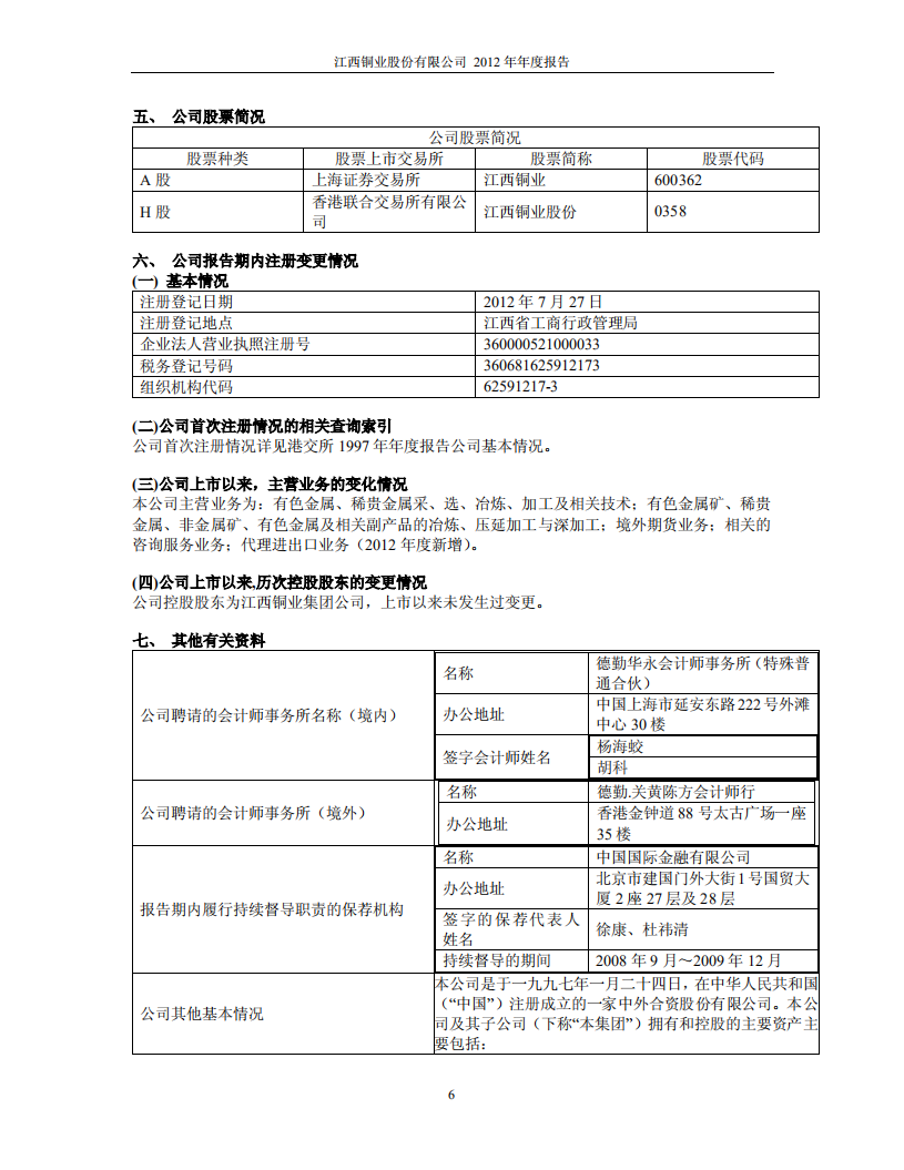 江西铜业股份有限公司2012年年度报告.PDF 第6页