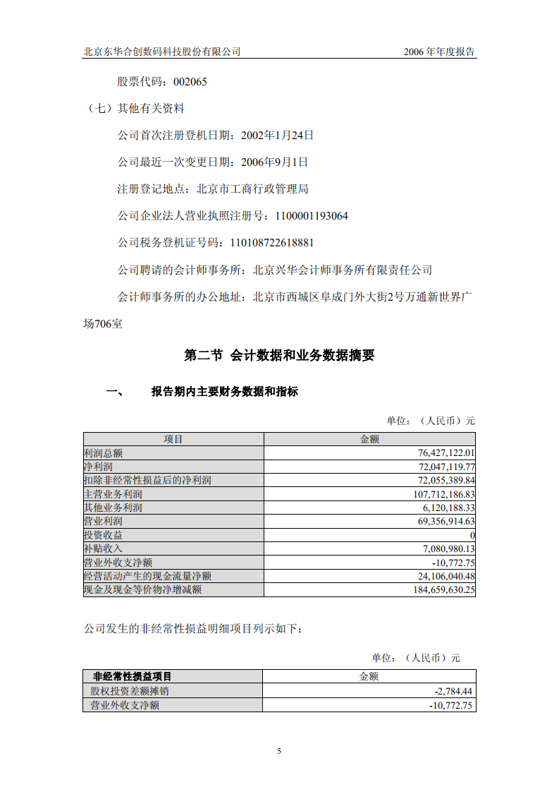 北京东华合创数码科技股份有限公司2006年年度报告.PDF 第5页