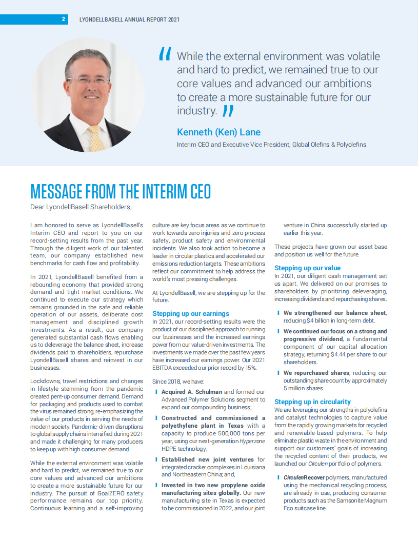 利安德巴塞尔工业公司（LYONDELLBASELL INDUSTRIES）2021年年度报告（英文版）.pdf 第2页