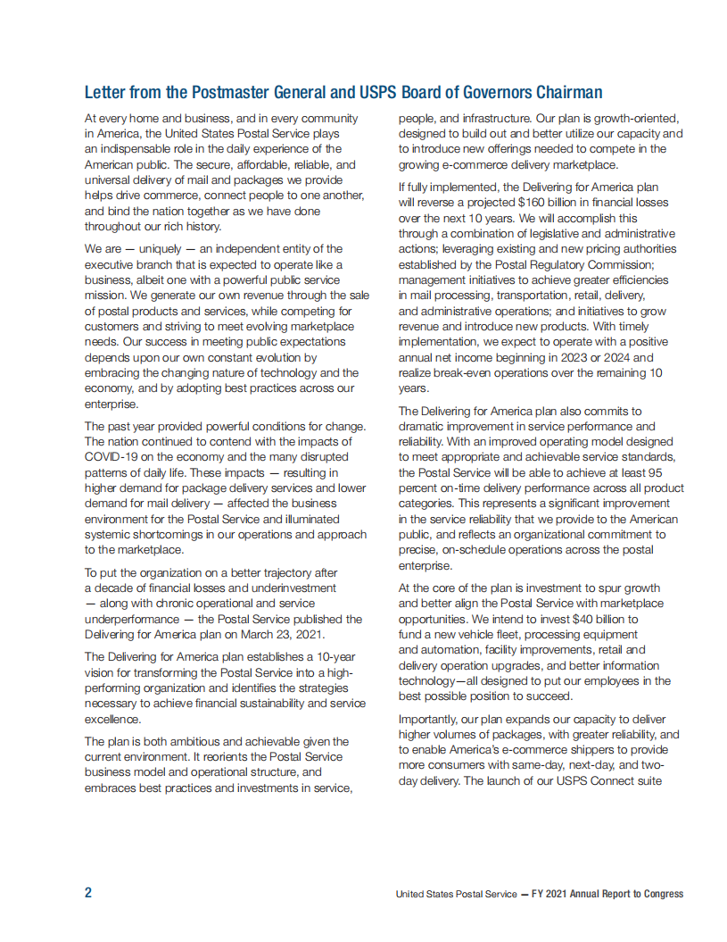 美国邮政（U.S. POSTAL SERVICE）2021财年年度报告（英文版）.pdf 第6页