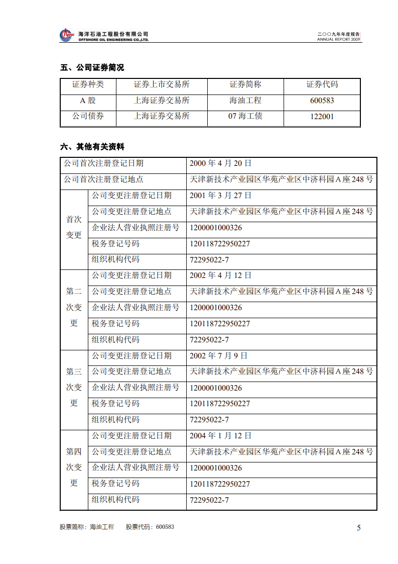 海洋石油工程股份有限公司2009年年度报告.PDF 第6页
