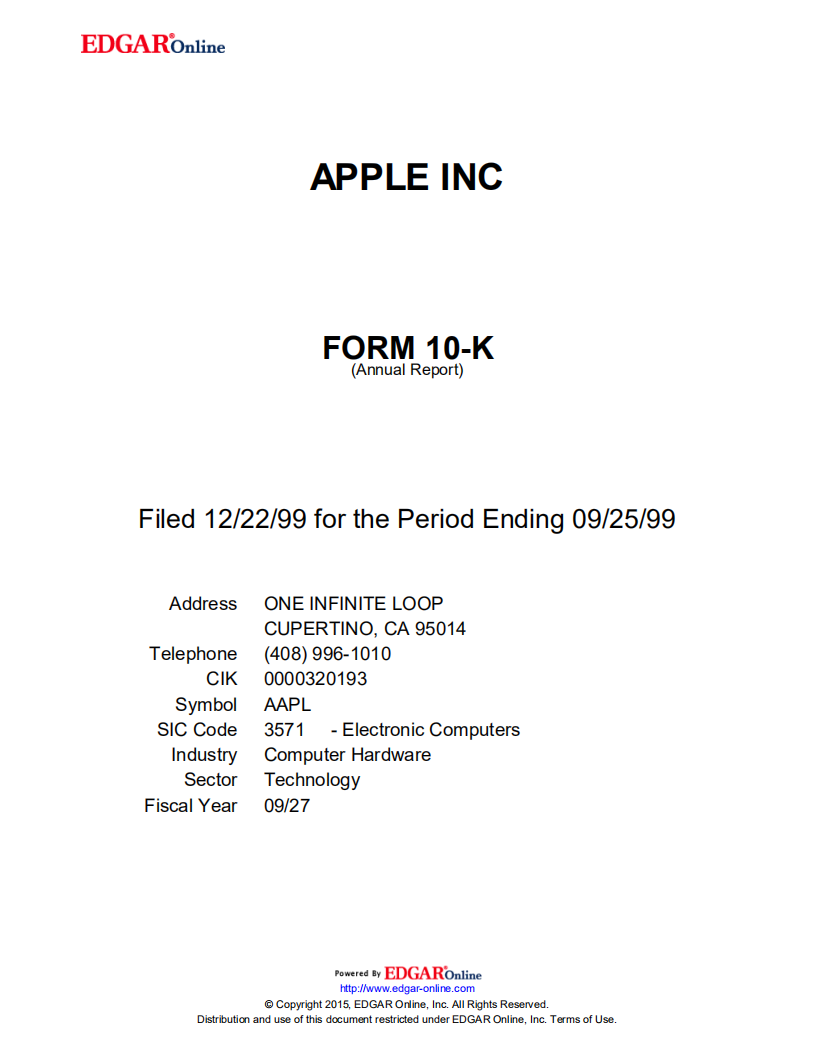 苹果公司（APPLE）1999年年度报告（英文版）.pdf 第1页