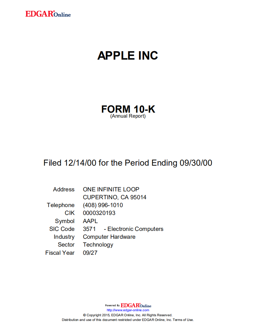 苹果公司（APPLE）2000年年度报告（英文版）.pdf 第1页