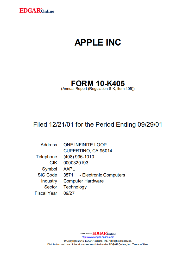 苹果公司（APPLE）2001年年度报告（英文版）.pdf 第1页