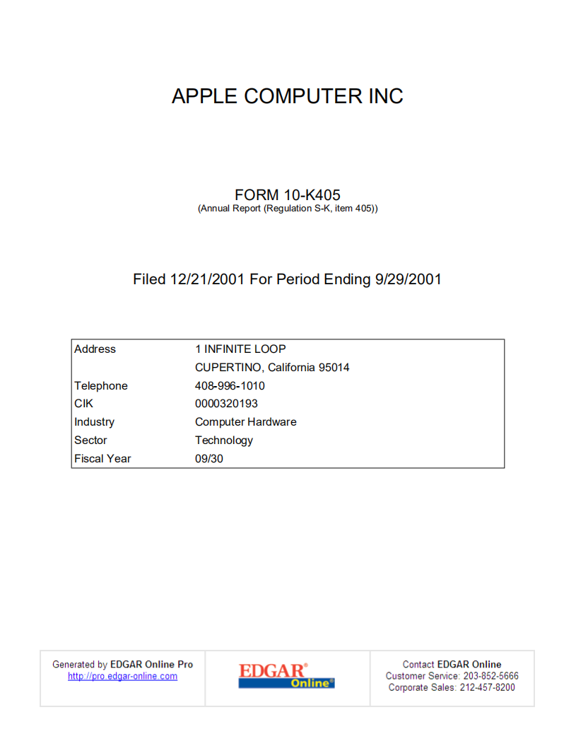 苹果公司（APPLE）2001年年度报告（英文版）.pdf 第2页