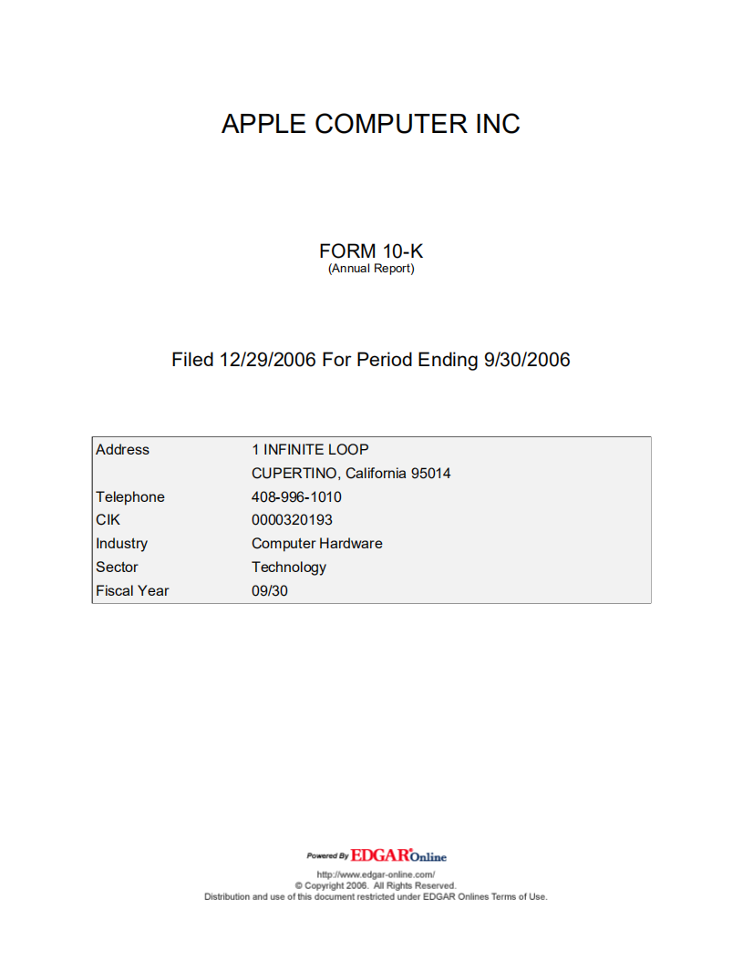 苹果公司（APPLE）2006年年度报告（英文版）.pdf 第2页