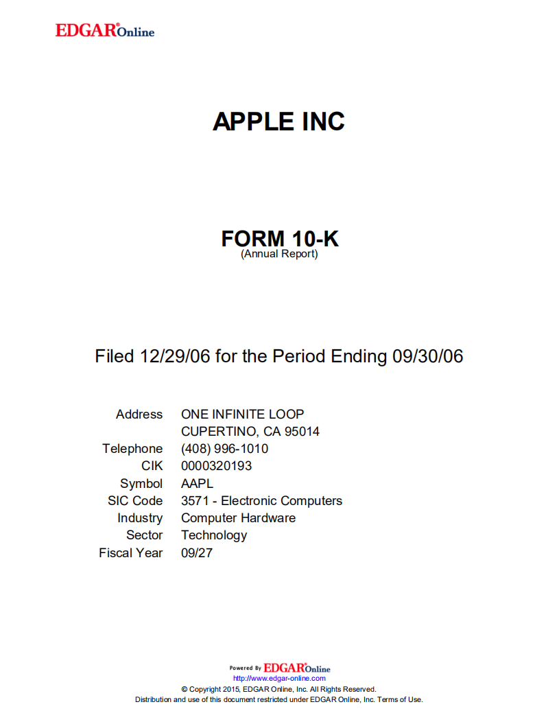 苹果公司（APPLE）2006年年度报告（英文版）.pdf 第1页