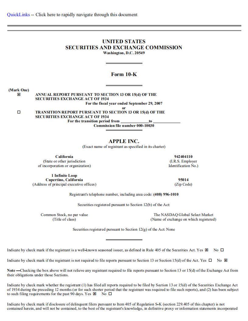 苹果公司（APPLE）2007年年度报告（英文版）.pdf 第1页