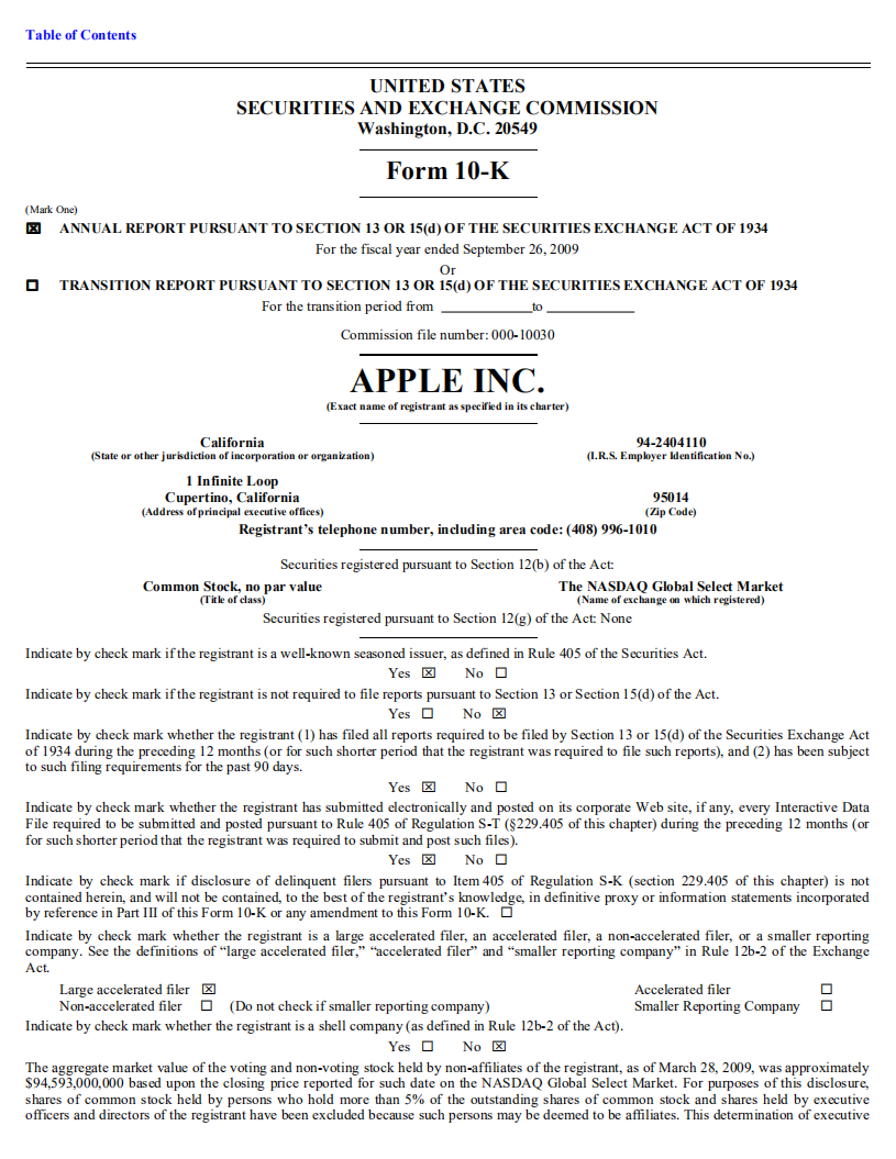苹果公司（APPLE）2009年年度报告（英文版）.pdf 第2页