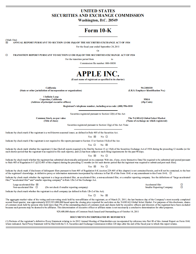 苹果公司（APPLE）2011年年度报告（英文版）.pdf 第1页