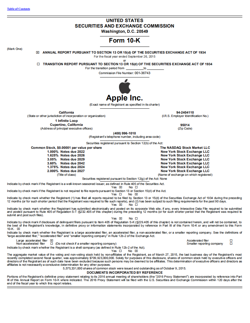 苹果公司（APPLE）2015年年度报告（英文版）.pdf 第1页