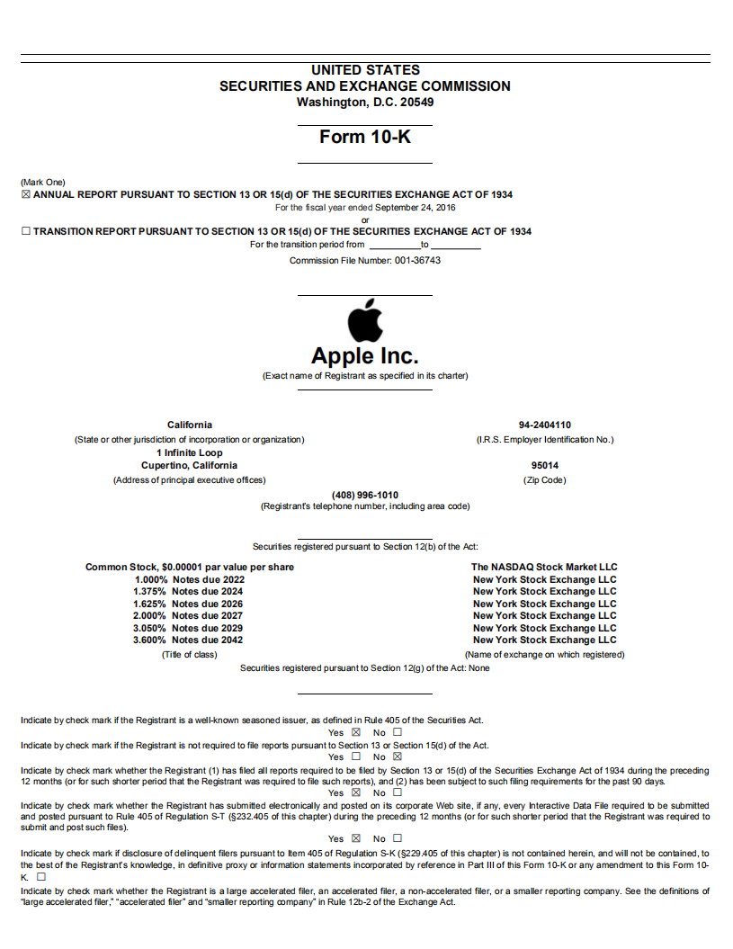苹果公司（APPLE）2016年年度报告（英文版）.pdf 第1页