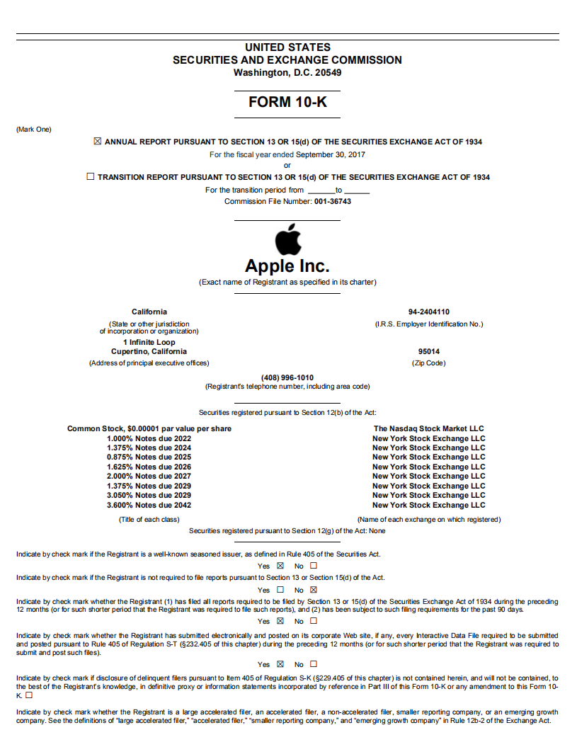 苹果公司（APPLE）2017年年度报告（英文版）.pdf 第1页