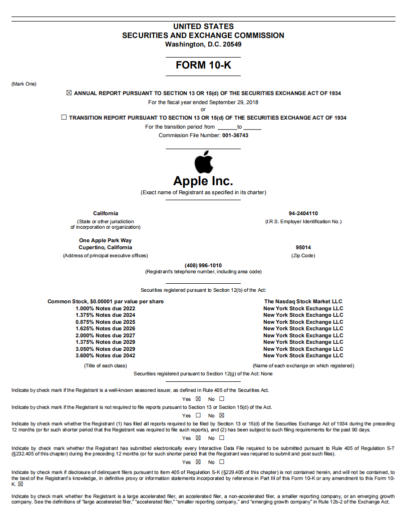 苹果公司（APPLE）2018年年度报告（英文版）.pdf 第1页