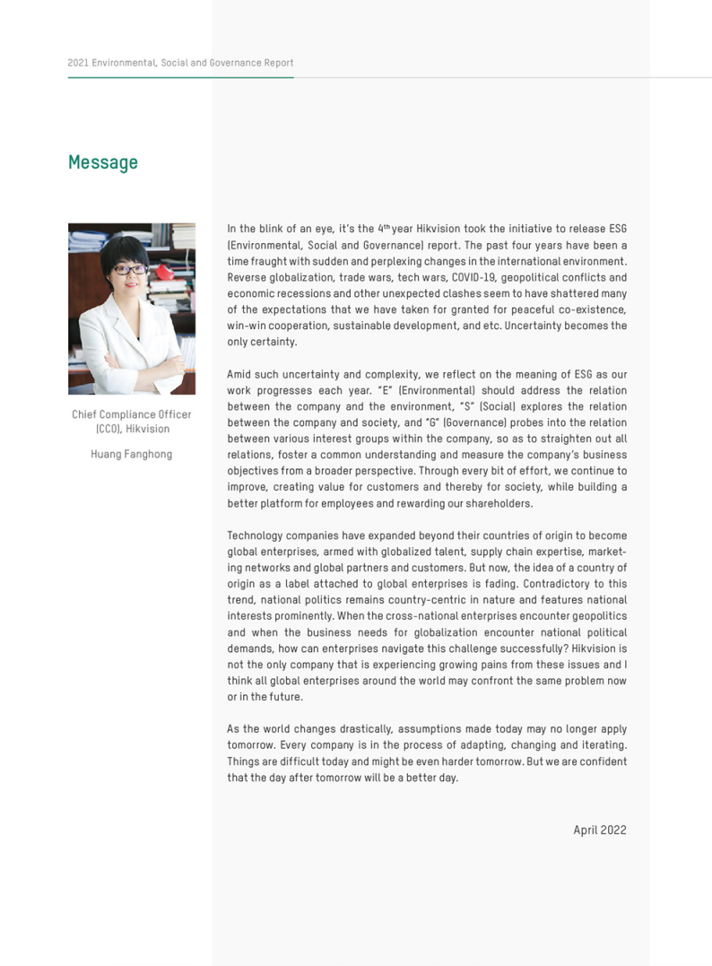 杭州海康威视数字技术股份有限公司2021年环境、社会及管治报告（英文版）.PDF 第4页