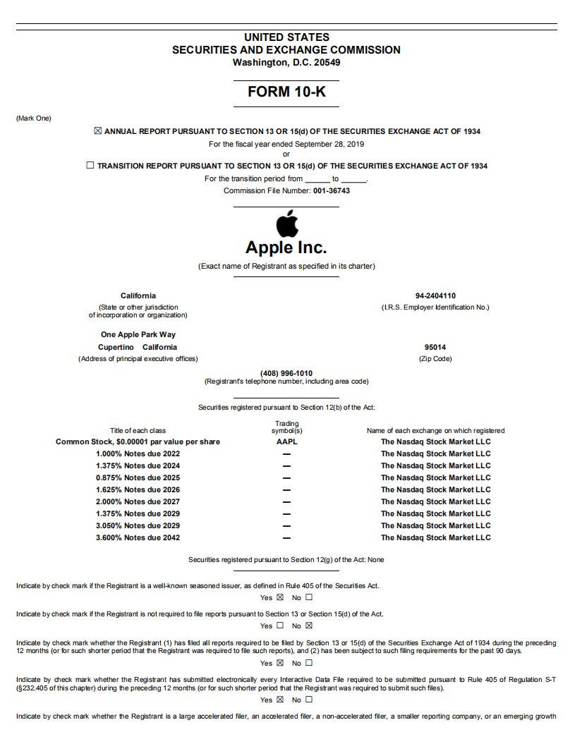 苹果公司（APPLE）2019年年度报告（英文版）.pdf 第1页