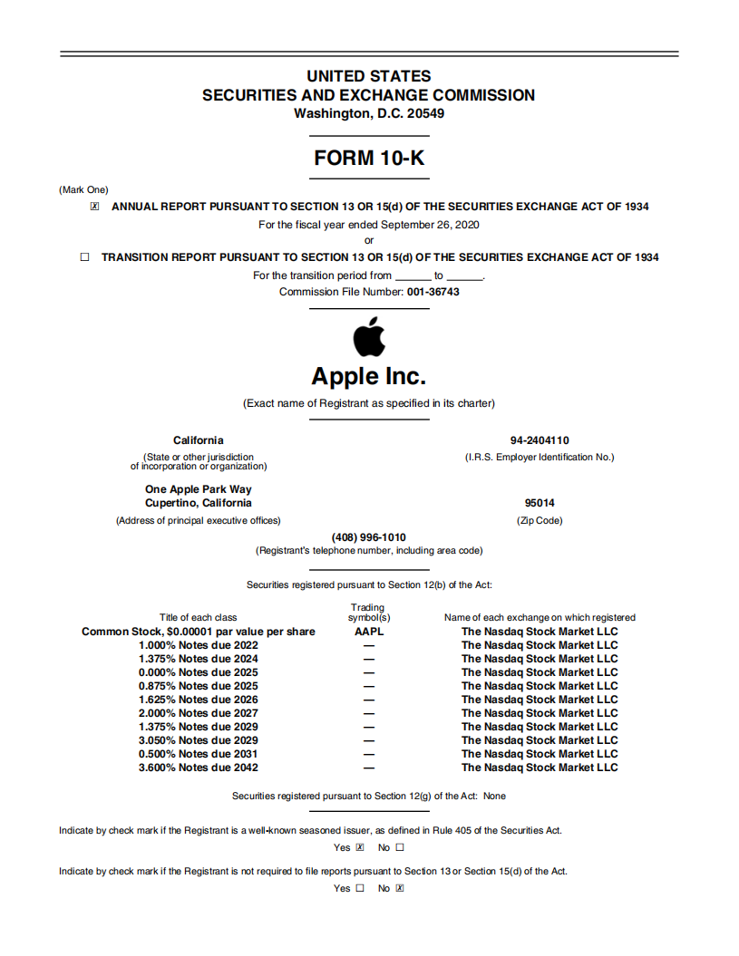 苹果公司（APPLE）2020年年度报告（英文版）.pdf 第1页