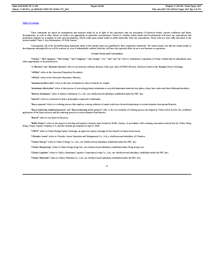 中国铝业集团有限公司（ALUMINUM CORP. OF CHINA）2021年年度报告（英文版）.pdf 第6页