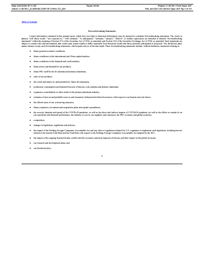中国铝业集团有限公司（ALUMINUM CORP. OF CHINA）2021年年度报告（英文版）.pdf 第5页