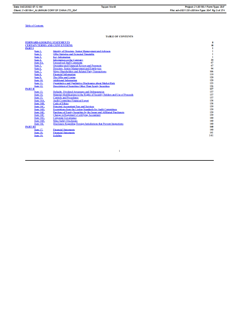 中国铝业集团有限公司（ALUMINUM CORP. OF CHINA）2021年年度报告（英文版）.pdf 第4页