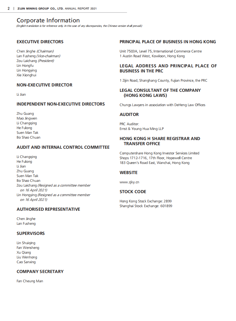 紫金矿业集团股份有限公司（ZIJIN MINING GROUP）2021年年度报告（英文版）.pdf 第4页
