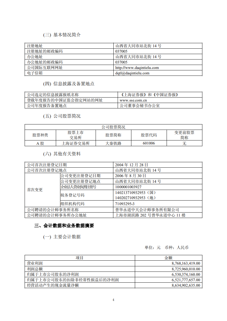大秦铁路股份有限公司2009年年度报告.PDF 第4页