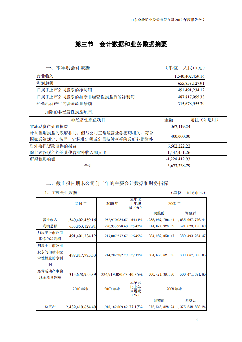 山东金岭矿业股份有限公司2010年年度报告.PDF 第5页