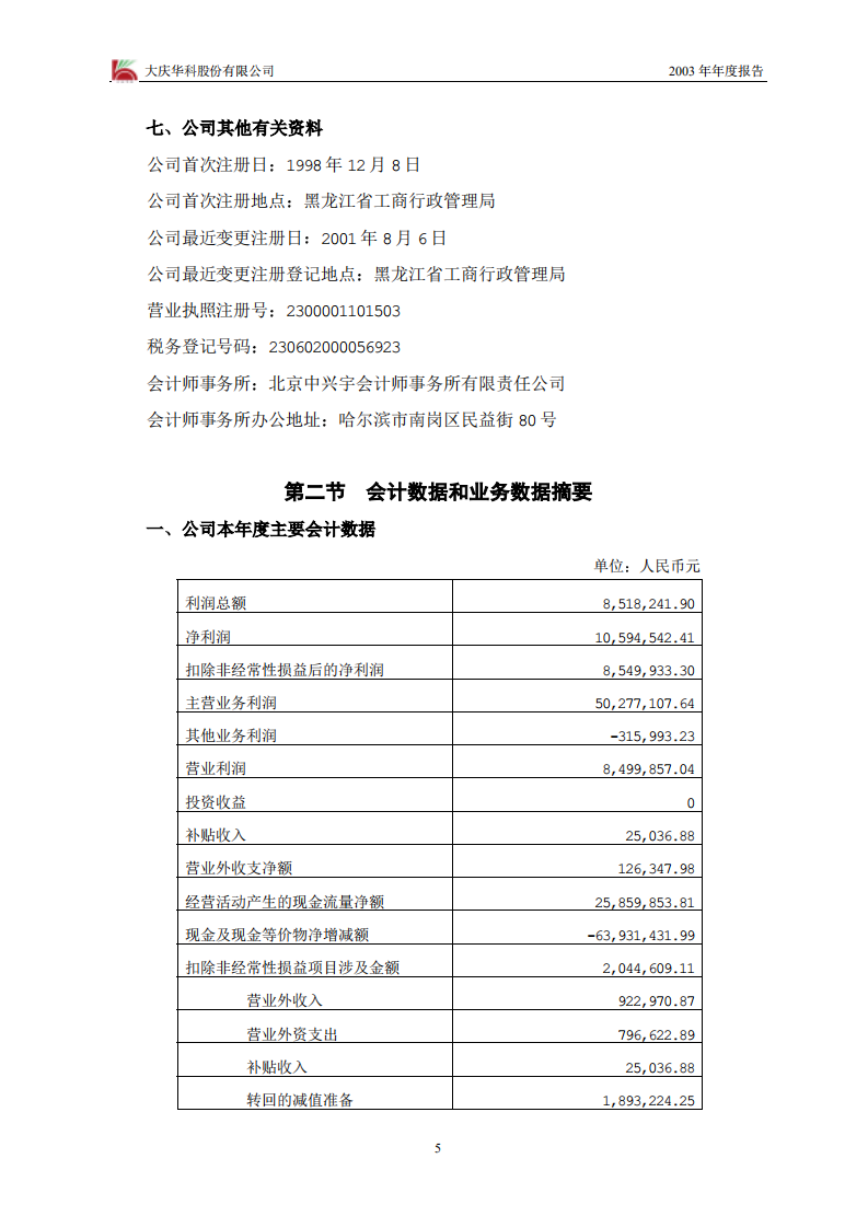 大庆华科股份有限公司2003年年度报告.PDF 第5页