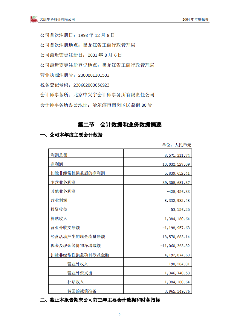 大庆华科股份有限公司2004年年度报告.PDF 第5页