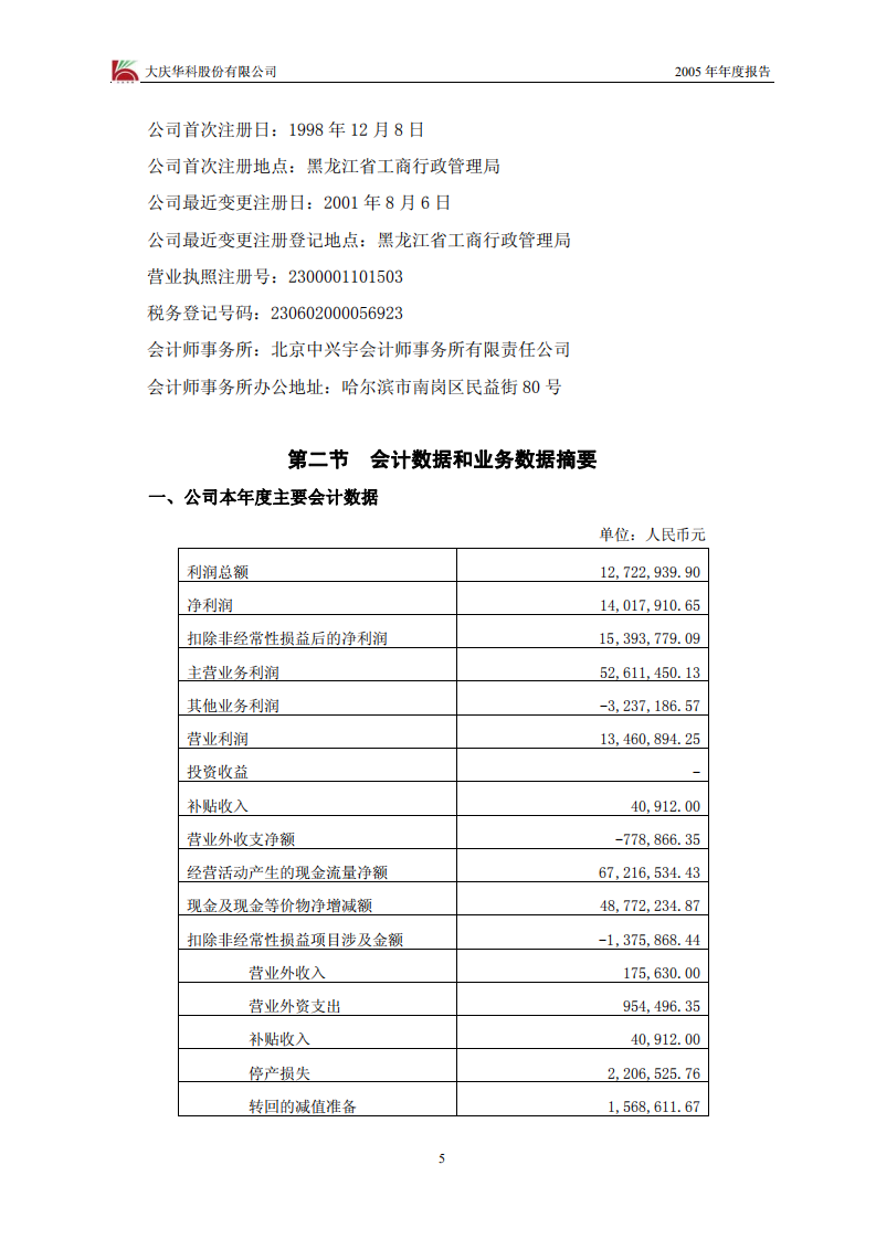 大庆华科股份有限公司2005年年度报告.PDF 第5页