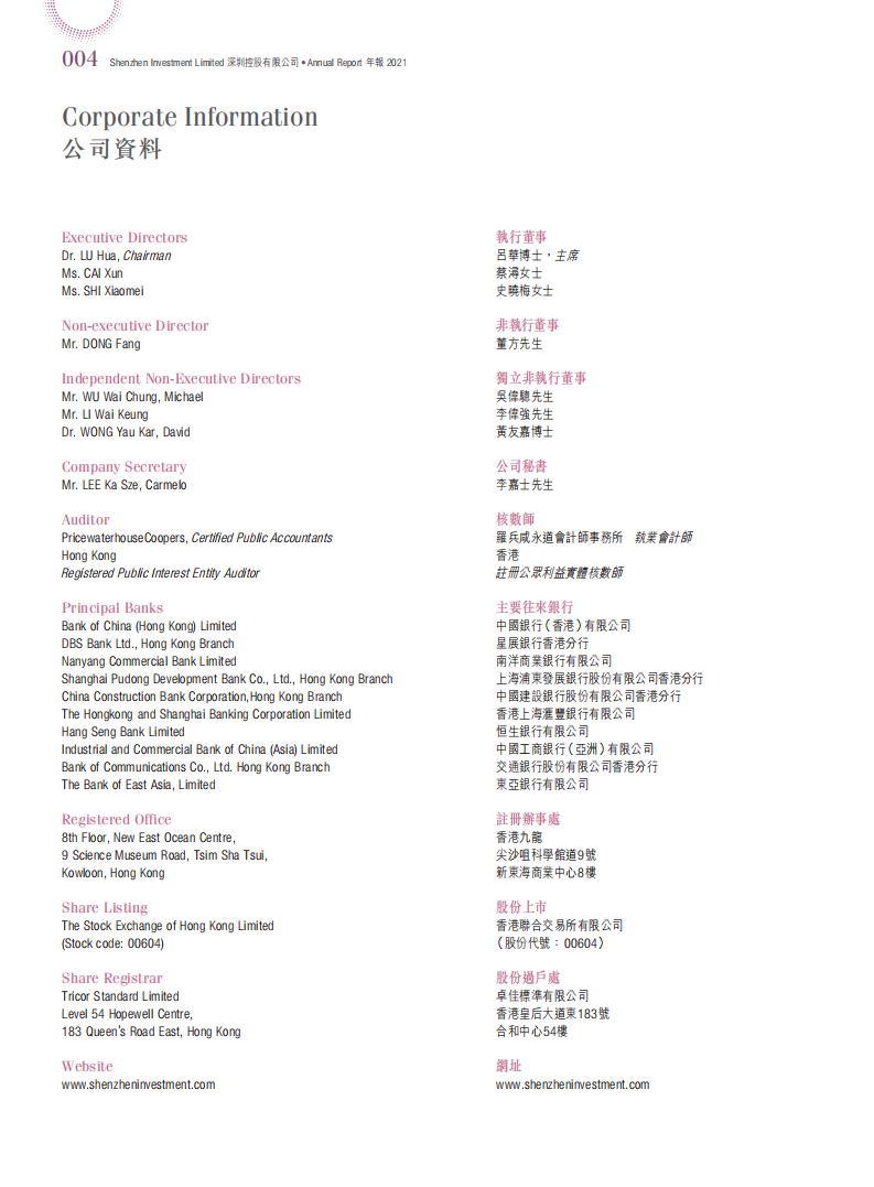 深圳市投资控股有限公司（SHENZHEN INVESTMENT HOLDINGS）2021年年度报告（英文版）.pdf 第6页