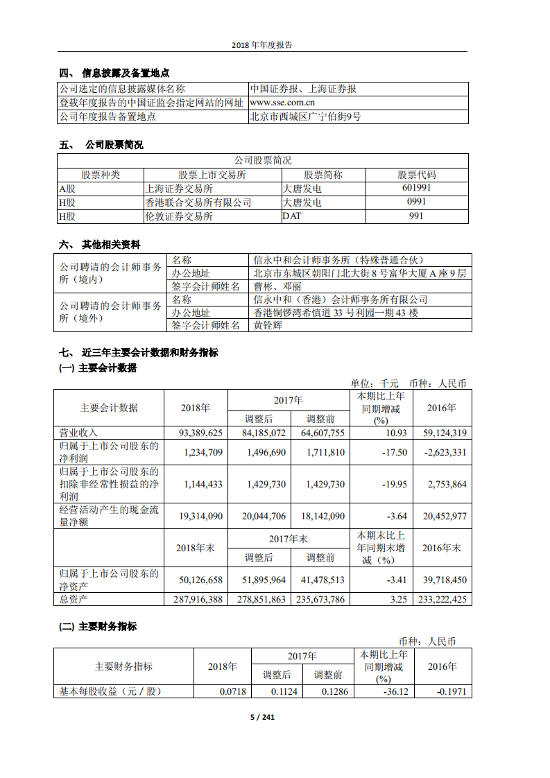 大唐国际发电股份有限公司2018年年度报告.PDF 第5页