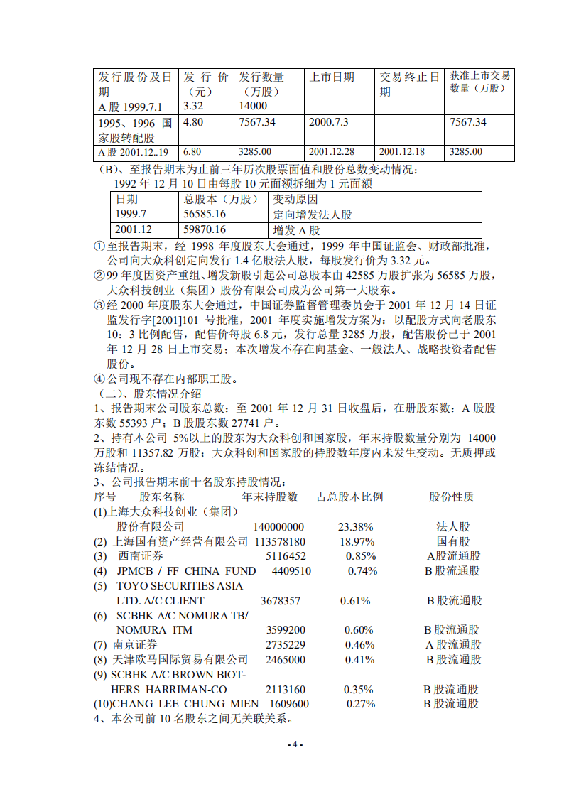 大众交通（集团）股份有限公司2001年年度报告.PDF 第4页