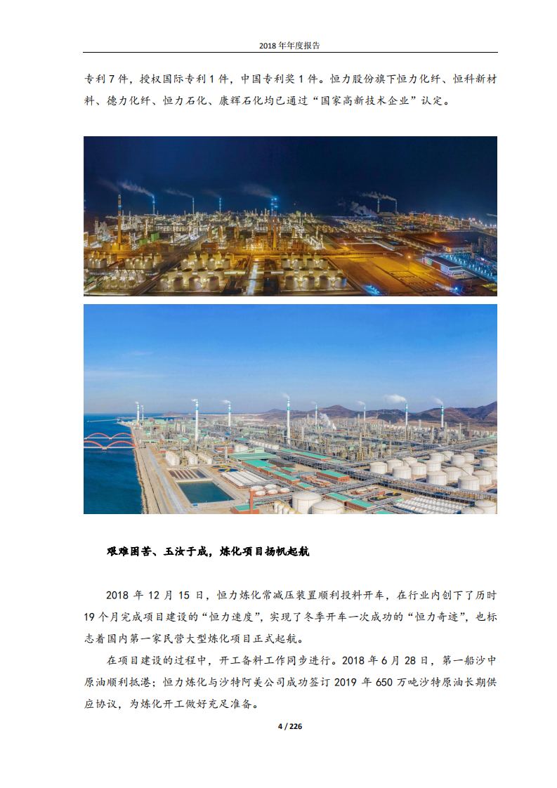 恒力石化股份有限公司2018年年度报告.PDF 第4页