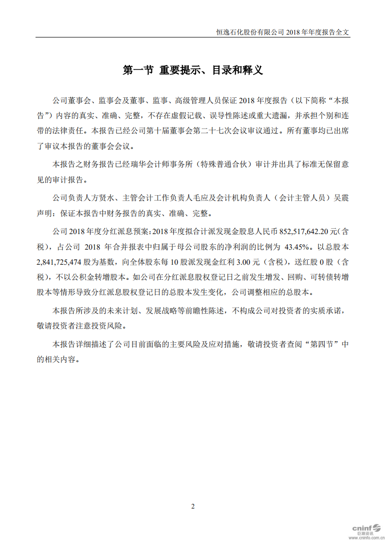 恒逸石化股份有限公司2018年年度报告.PDF 第2页