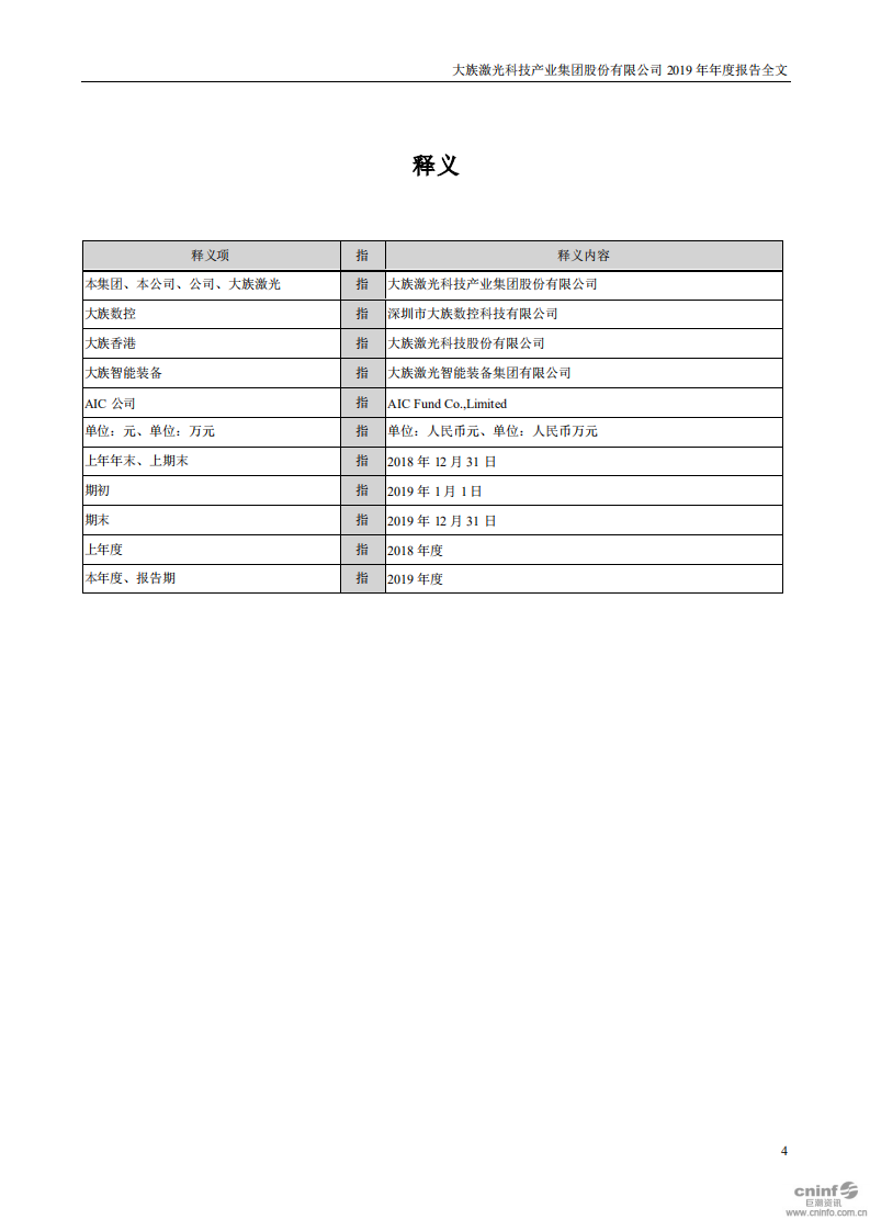 大族激光科技产业集团股份有限公司2019年年度报告.PDF 第4页
