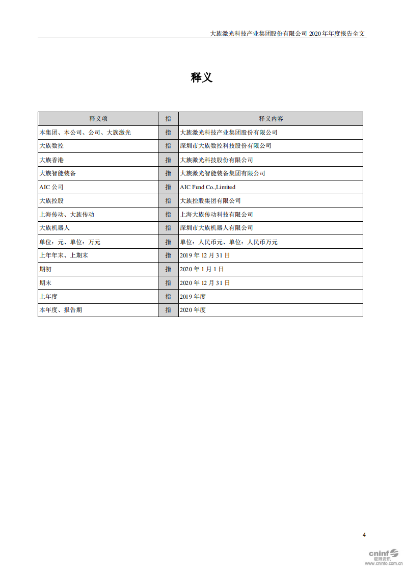 大族激光科技产业集团股份有限公司2020年年度报告.PDF 第4页