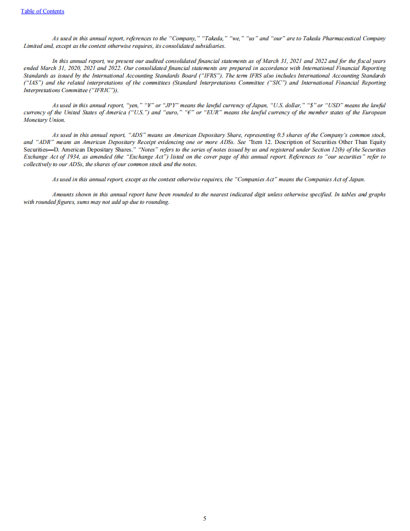 武田药品公司（TAKEDA PHARMACEUTICAL）2021财年年度报告（英文版）.pdf 第6页