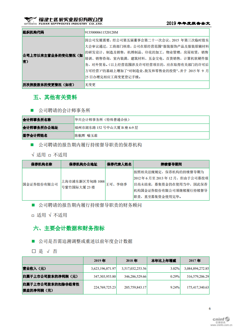 福建七匹狼实业股份有限公司2019年年度报告.PDF 第6页