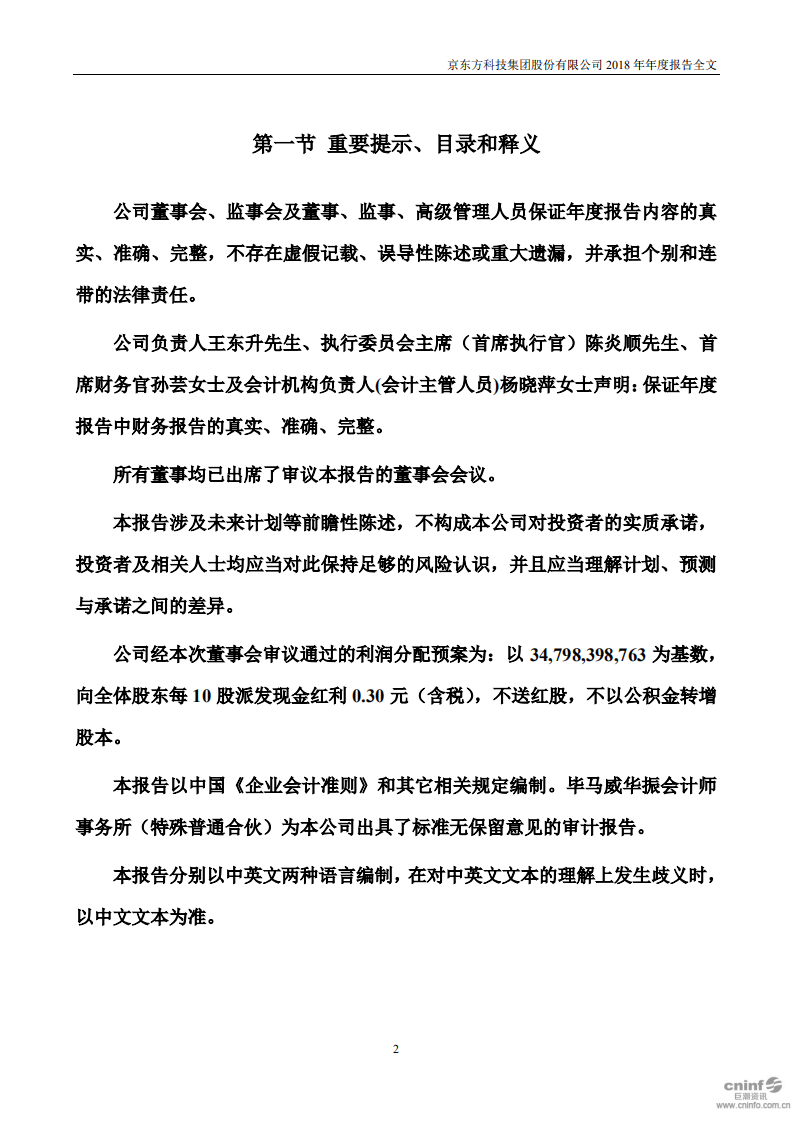 京东方科技集团股份有限公司2018年年度报告.PDF 第2页