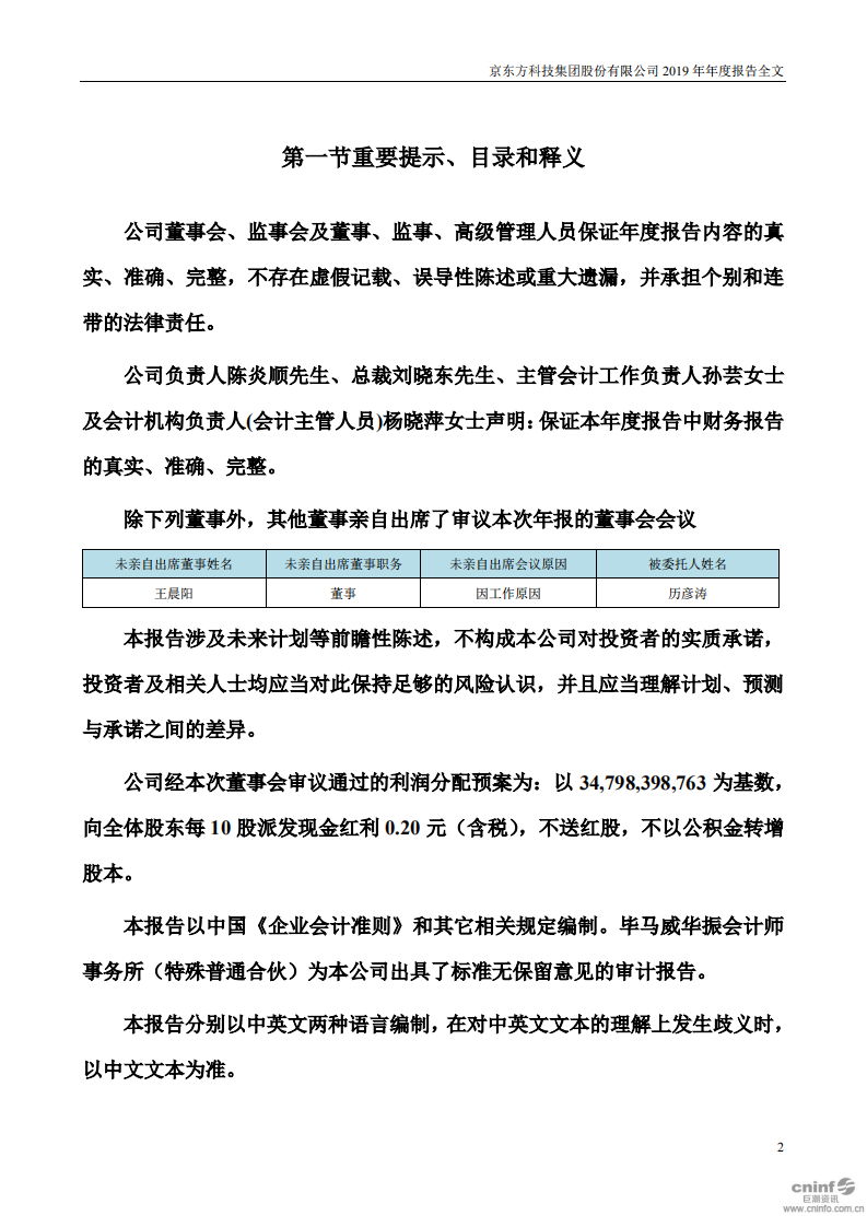 京东方科技集团股份有限公司2019年年度报告.PDF 第2页