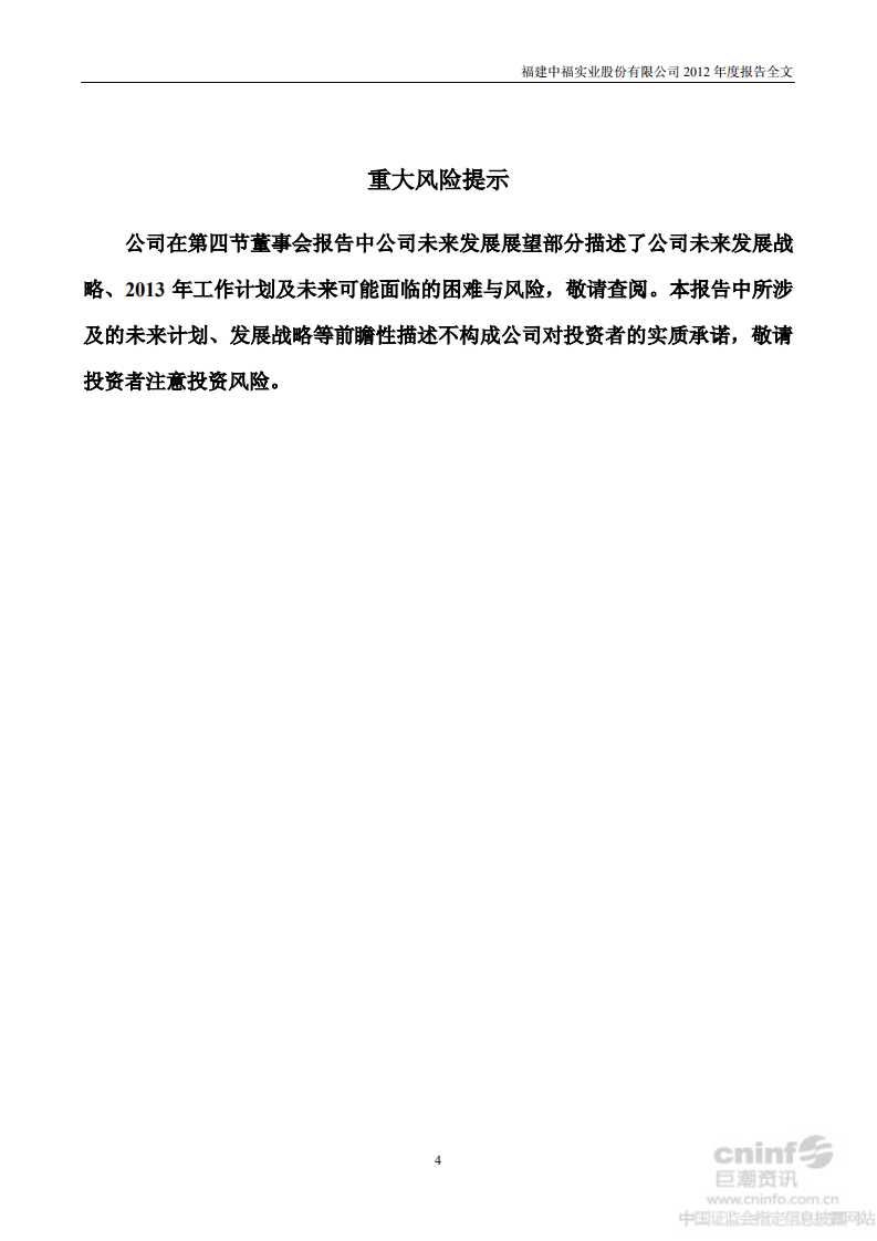 福建中福实业股份有限公司2012年年度报告.PDF 第5页