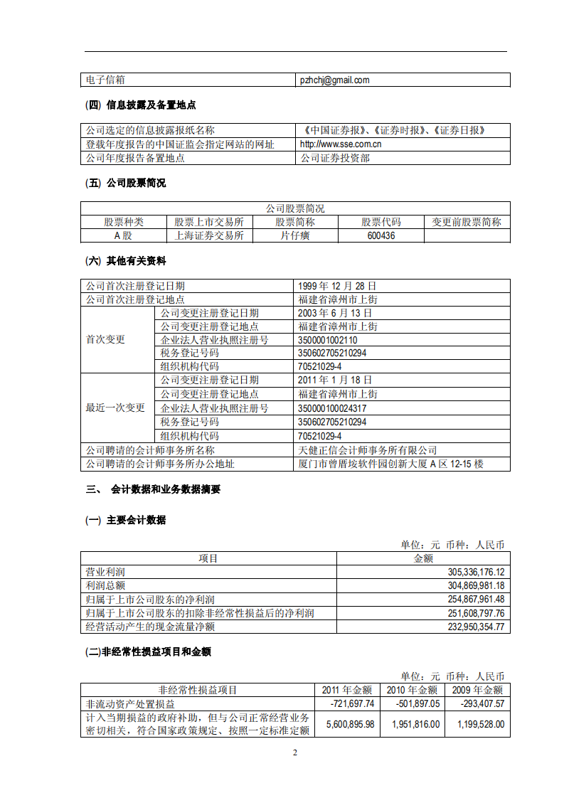 漳州片仔癀药业股份有限公司2011年年度报告(修订版).PDF 第4页